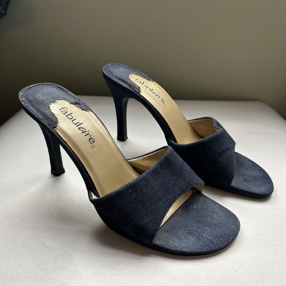 Fabulaire JOY Dark Wash Blue Denim Open Toe Sandals Women's Size 7.5M - Picture 2 of 6